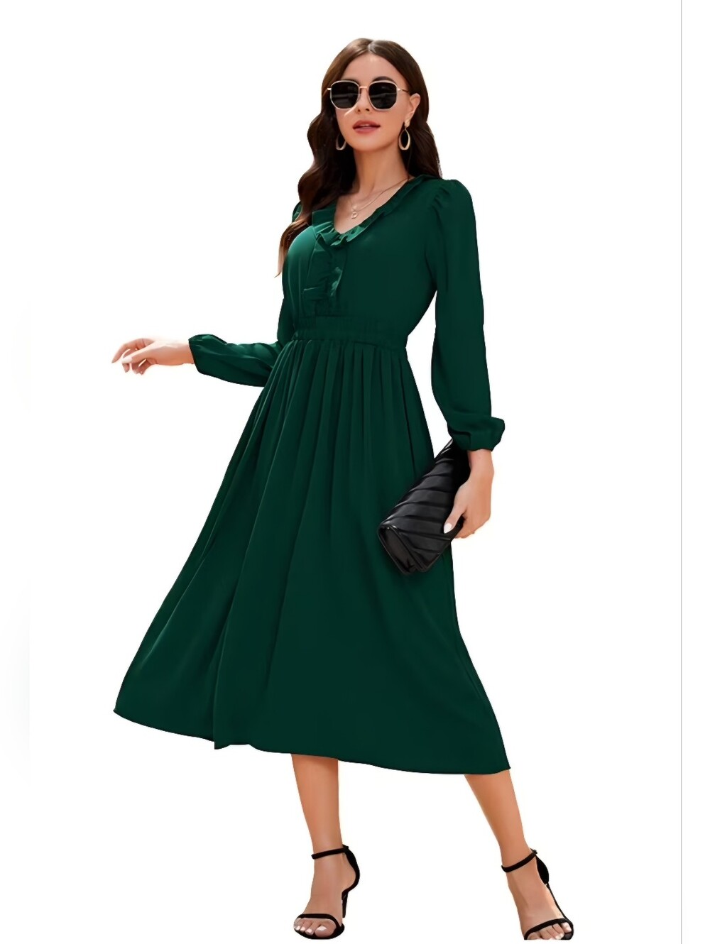 Long Sleeve Ruffle Trim Dress